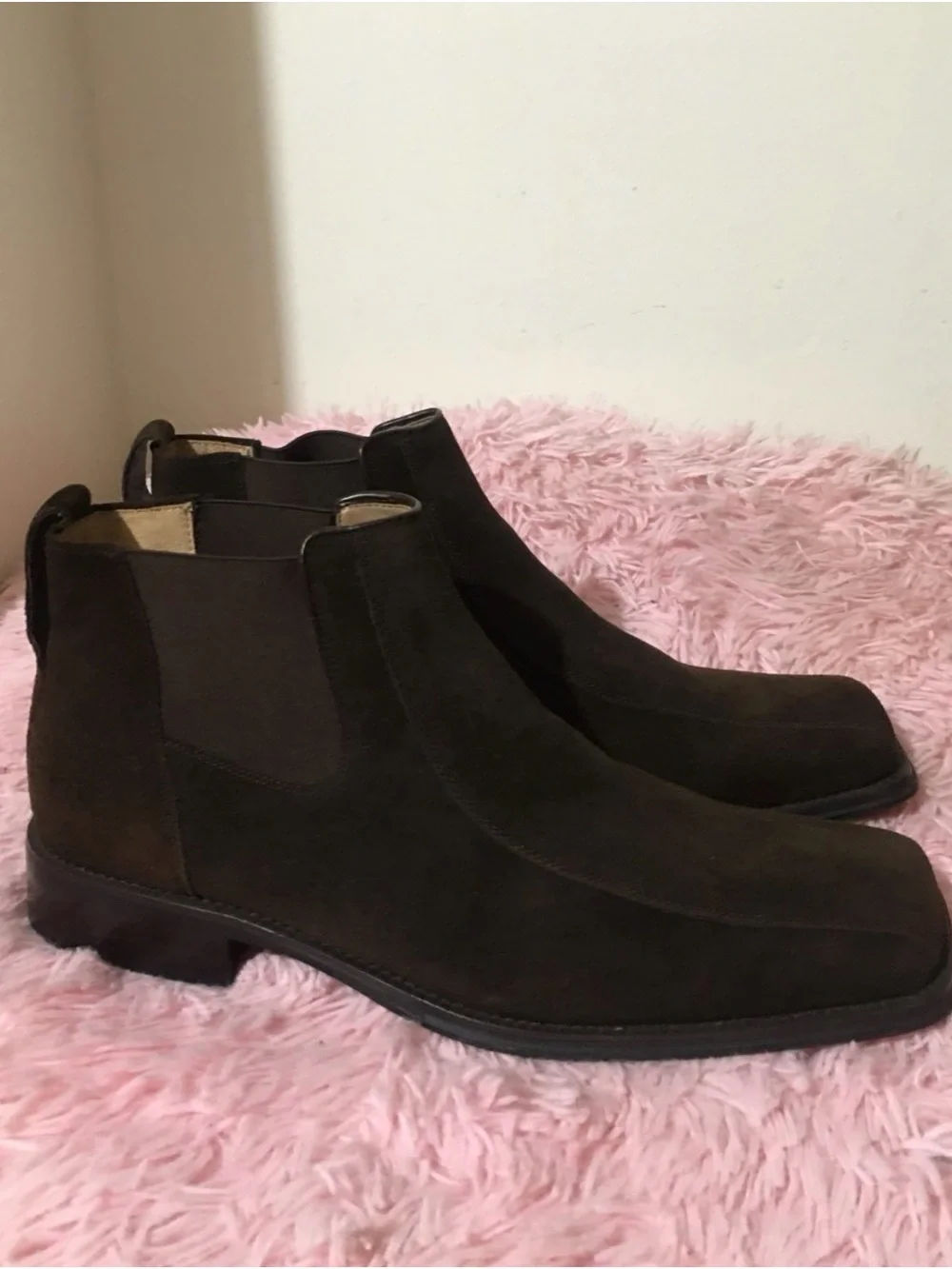 Zengara men’s brown suede ankle boots with a distinct square toe design Sz 9M
